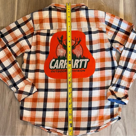 Flannel Refashioned Shirt Carhartt graphic on Buffalo Shirt. Unisex - Picture 4 of 8